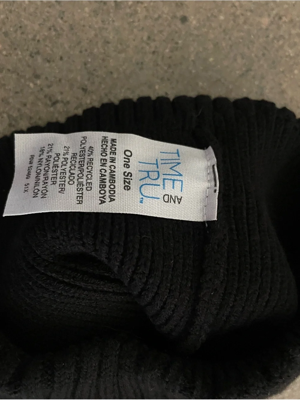 Time and Tru Black Ribbed Cuffed Beanie